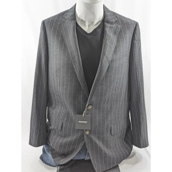 Indochino Bespoke NWT Gray Pinstripe Blazer Sport Coat‎ Two Button 100% Wool 42R